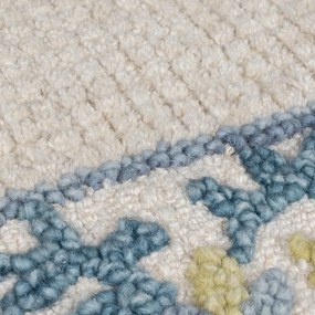Tappeto blu/avorio in misto lana tessuto a mano 200x290 cm Myla Floral Frame – Flair Rugs