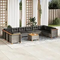 Set Divani da Giardino 11 pz con Cuscini in Polyrattan Grigio 3262026