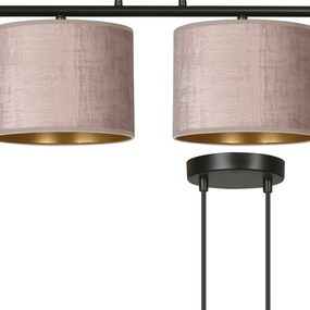 Lampadario 4 Luci Ganesha In Acciaio Nero E Paralumi In Tessuto Rosa