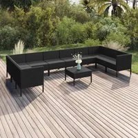 Set Divani da Giardino 11 pz con Cuscini in Polyrattan Nero cod mxl 38525