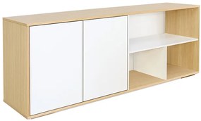 Credenza bassa scandinava bianco e legno chiaro massello di rovere L190 cm EZIA