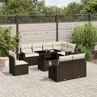 Set Divani da Giardino 9pz con Cuscini Marrone in Polyrattan 3268043