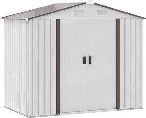 Casetta Box da Giardino Porta Utensili 213x130x185 cm con Porte Scorrevoli in Acciaio Bianco...