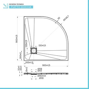 Piatto doccia 90x90 semicircolare bianco pietra in resina riducibile Agorà
