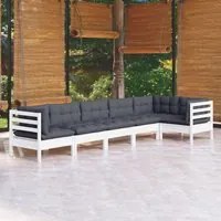 Set Divani da Giardino 6 pz con Cuscini Bianchi Legno di Pinocod mxl 97516