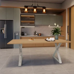 Tavolo da pranzo fisso Cross in legno grezzo di rovere marrone per 6 persone L 150 x L 90 X H 74 cm