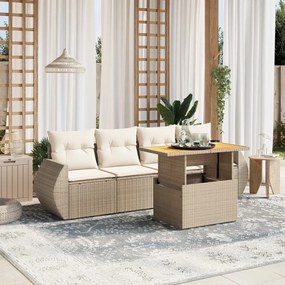 Set divano da giardino 5 pz con cuscini beige in polyrattan