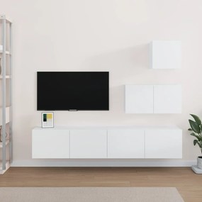 Set Di Mobili Porta Tv 4 Pz Bianco İn Legno Multistrato /
