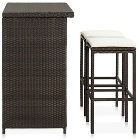 Set da bar 3 pz in polyrattan marrone