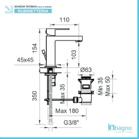 Miscelatore lavabo squadrato con piletta automatica inclusa Linea Italia