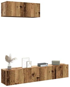 Set Mobile Tv 3 Pz Montato A Parete Legno Antico İn Truciolato /