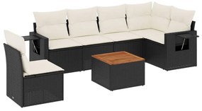 Set divani da giardino con cuscini 7pz nero polyrattan