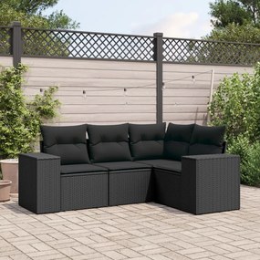 Set Divani da Giardino 4 pz con Cuscini Nero in Polyrattan