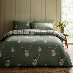 Set copripiumino e federa verde per letto matrimoniale 200x200 cm Stag Check – Catherine Lansfield