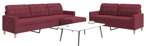 Set Di Divani 3 Pz Con Poggiapiedi Rosso Vino İn Tessuto /