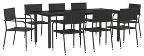 Set da pranzo da giardino 9 pz nero in polyrattan e acciaio