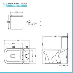 Wc tradizionale monoblocco scarico a terra completo di sedile serie Ginevra