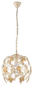 Lampadario Shabby Edera 1 Luce Ferro Battuto Avorio Oro Con Foglie E Cristalli