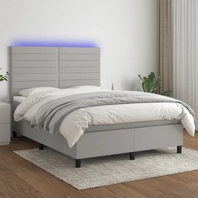 Letto a molle materasso e led grigio chiaro 140x190 cm tessuto