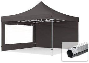 TOOLPORT 4x4m gazebo pieghevole PES con laterali (finestre panoramiche), PROFESSIONAL alluminio, grigio scuro - (600188)