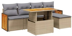 Set divano da giardino 6 pz con cuscini beige in polyrattan