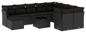 Set Divani da Giardino 11 pz con Cuscini in Polyrattan Nero