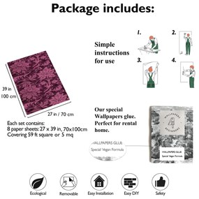 Carta da Parati Carta da Parati Damascata Bordeaux 15€/mq | Spedizione Gratuita | Carta Da Parati Camera Da Letto | Carta Da Parati Bagno | Carta Da