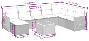 Set divani da giardino 9 pz con cuscini nero in polyrattan