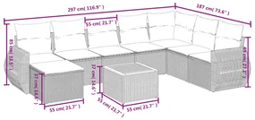 Set divani da giardino 9 pz con cuscini nero in polyrattan