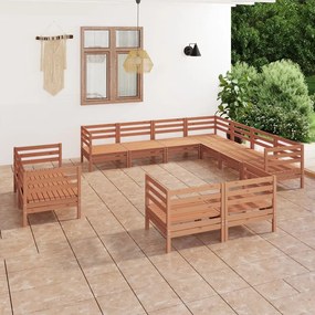 Set salotto da giardino 11 pz in legno massello di pino miele