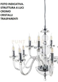Lampadario bach 6 luci cristallo e finitura cromo attacco e14