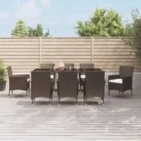 Set da Pranzo da Giardino 9pz con Cuscini Marrone in Polyrattan 3187313