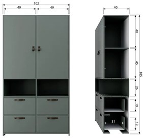 Armadio in pino grigio-verde 103x185 cm Stage - vtwonen