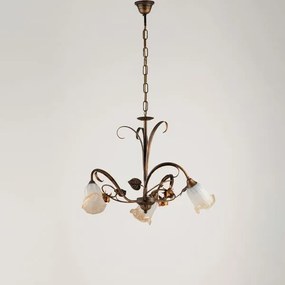 Lampadario in ferro laccato marrone con decorazione oro ducale e ve...