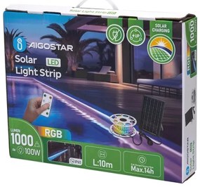 Aigostar - LED RGB Striscia solare dimmerabile LED/10W/3,2V 10 m IP65 + +TC