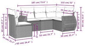 Set divano da giardino 5pz con cuscini grigio chiaro polyrattan