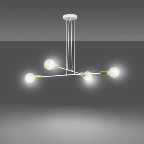 Lampadario Industrial 4 Luci Vesio A Bracci In Acciaio Bianco E Oro