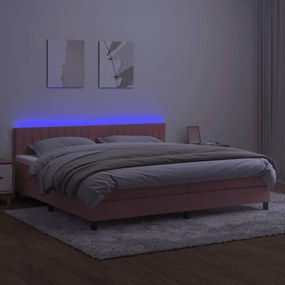 Letto a molle con materasso e led rosa 200x200 cm in velluto