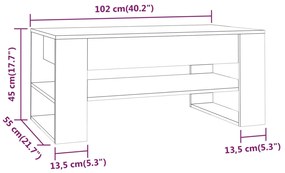 Tavolino da Salotto Grigio Sonoma 102x55x45cm Legno Multistrato