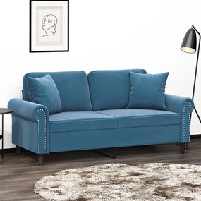Divano A 2 Posti Con Cuscini Blu 140 Cm İn Velluto /