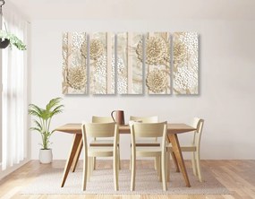 Quadri 5 pezzi – Fiori astratti su sfondo marmoreo