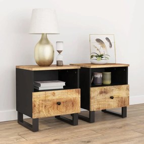 Comodini 2pz İn Legno Massello Di Mango E Legno Multistrato /