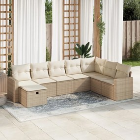 Set divano da giardino 8 pz con cuscini beige in polyrattan