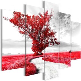 Quadro  Tree near the Road (5 Parts) Red  Colore Rosso, Dimensioni e Misure 200x100