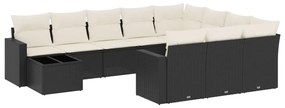 Set divani da giardino 11 pz con cuscini in polyrattan nero