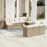 Set Divano da Giardino 10 pz con Cuscini Beige in Polyrattan 3218328