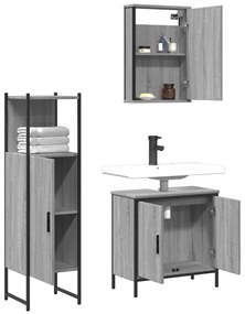 Set mobili da bagno 3 pz grigio sonoma in legno multistrato