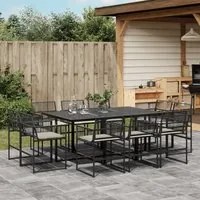 Set da Pranzo da Giardino 11 pz con Cuscini in Polyrattan Nero 3295014