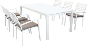 DEXTER - set tavolo in alluminio cm 200/300 x 100 x 74 h con 6 poltrone Dexter