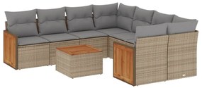 Set Divano da Giardino 9 pz con Cuscini Beige in Polyrattan